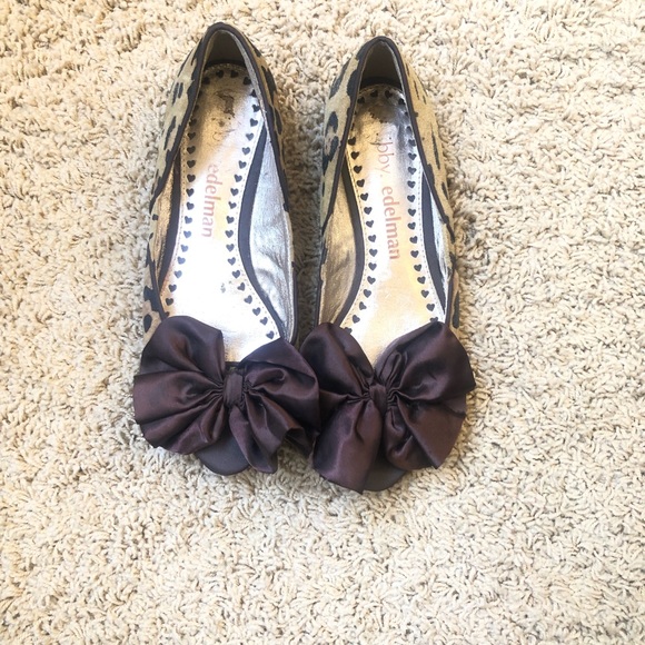 Libby Edelman Kendra Cheetah Bow Open Toe Shoes Flats size 7.5 - Picture 2 of 9